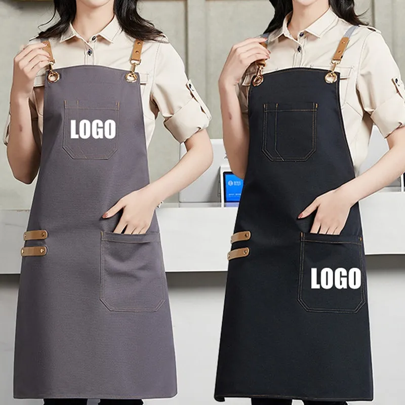 Custom Canvas Apron Logo Kitchen Chef Baked Bib Barber Cloak Chef Waiter Hotel Cleaning Machinist Men's Nail Salon Cake Shop