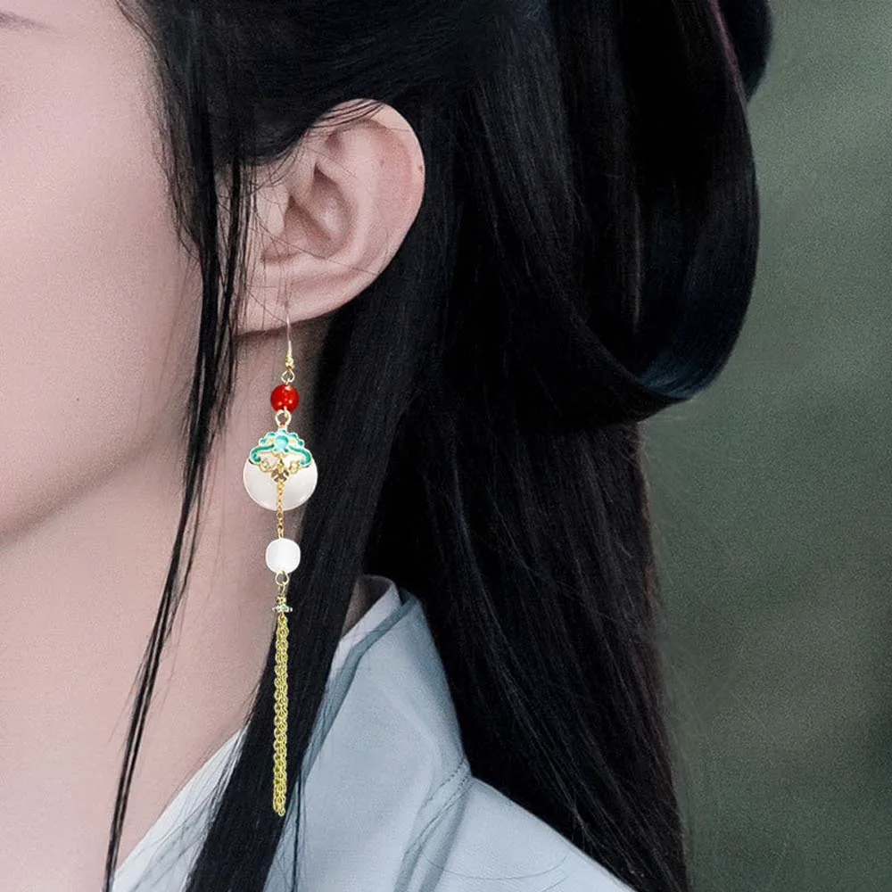 Китайские антикварные висячие серьги Hanfu длинные серьги-кисточки для ушей