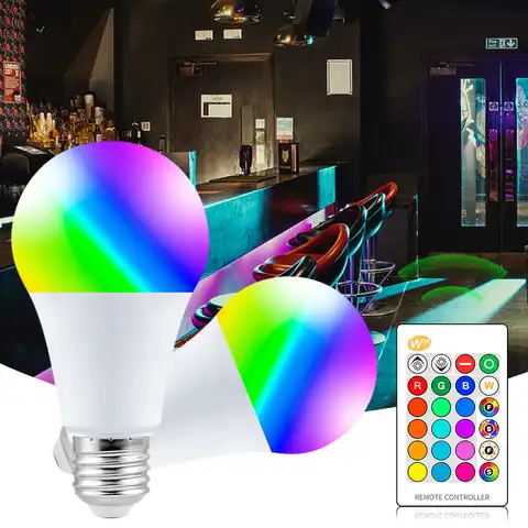 Волшебная Светодиодная лампа RGB AC85-265V, умсветильник лампа с изменением цвета, с регулируемой яркостью, с ИК-пультом дистанционного управлен...