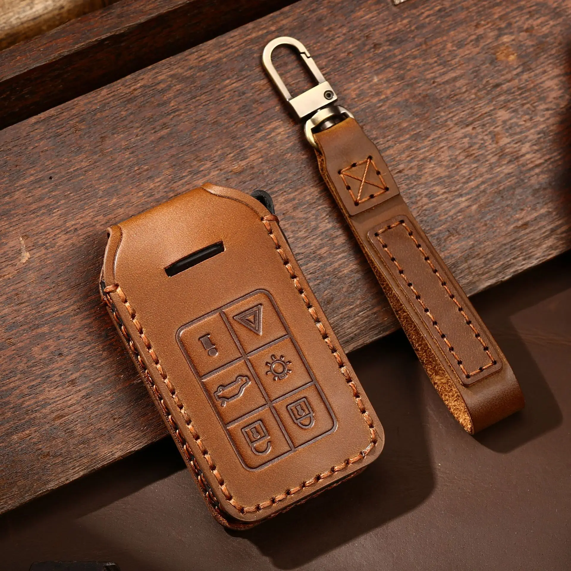 Leather Car Key Case Cover Fob Protector for Volvo S60 S80 V60 XC60 XC70 S60L S80L V40 XC90 5 6 Buttons Holder Keyring Shell Bag images - 5