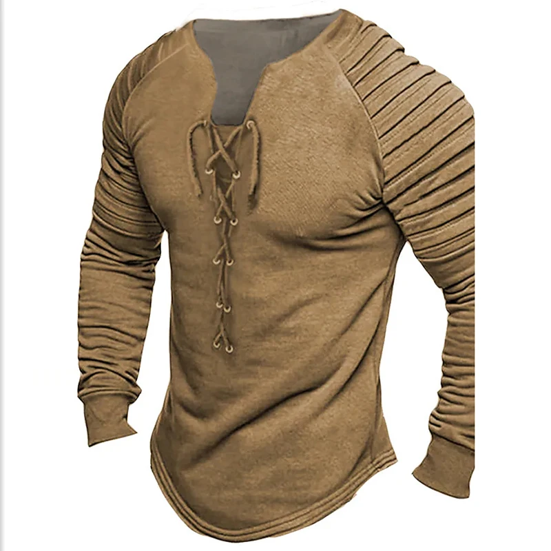 

Винтажные пуловеры с завязкой и V-образным вырезом, мужские весенние повседневные облегающие футболки с длинным рукавом, одежда для мужчин, ...