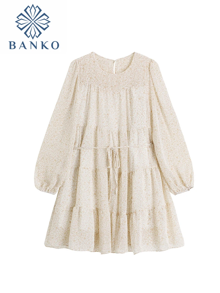 

Women Dresses Spring Autumn 2022 Lace Up O Neck Aesthetics Floral Print Beach Dress Ruffle Long Sleeve A Line Sexy Mini Vestidos