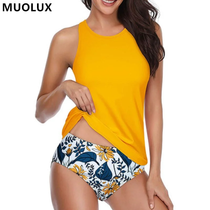 

Tankini 2022 Women's Swimsuit Two Piece Bikini Set Push Up Swimwear Florial Print Padded Female Bathing Suit Plus Size 2XL