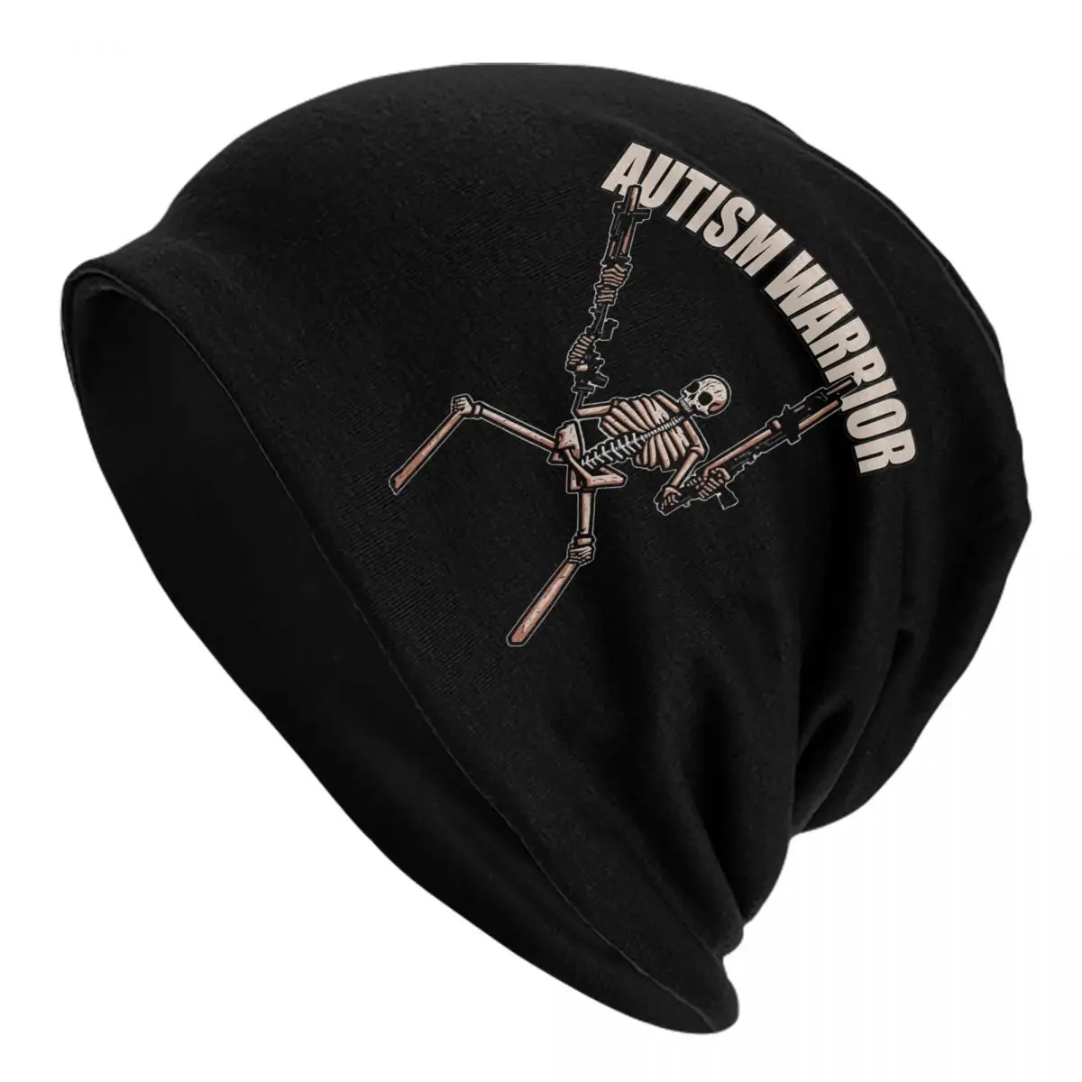 

Autism Warrior Skull Funny Skeleton With Guns Meme Skullies Beanies Hat Winter Men Women Cap Warm Dual-use Bonnet Knit Hat
