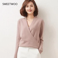 han chinese style v neck pullover wool soft sweater casual cross mandarin collar cozy fine yarn ladies jumpers fashion tide chic