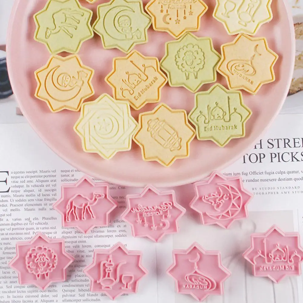 

Eid Mubarak Cookie Cutter Chocolate Stamp Mold Lantern Mosque Fondant Embosser Mold For Ramadan Islamic Muslim Baking Tool B0g6