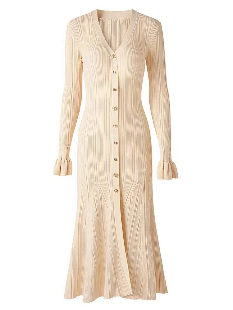 Женское трикотажное платье-годе Элегантное однобортное облегающее платье с