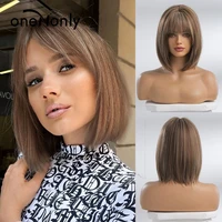 onenonly brown wig bob synthetic wigs for women lolita party natural wig with bangs high temperature short hair