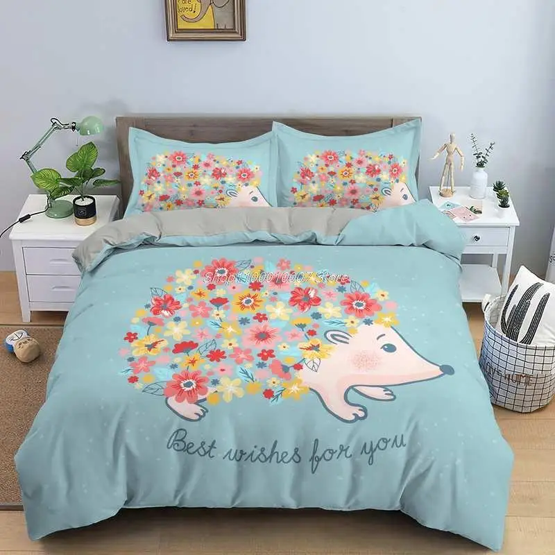 

Animal Hedgehog Bedding Set Queen Double Size clothes Comforter/Duvet/Quilt Cover Sheet Pillowcase Sets