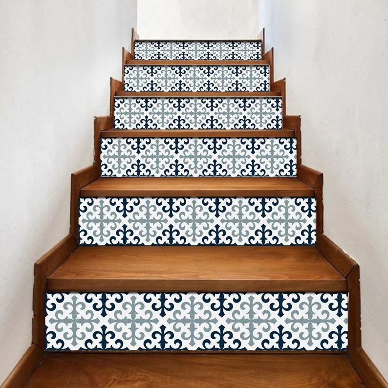 

Portuguese pattern stair riser, window sill, tile stickers 7 inch X 36 inch strips #0029 - Choose the number of strips needed fr