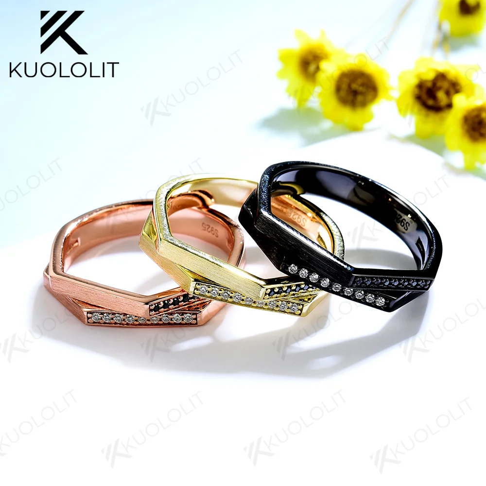 

Kuololite черный Moissanite кольца для мужчин и женщин однотонный 18 к 14 к 10 к желтое золото Белый Moissanite круглый вырез для свадебного браслета матовый