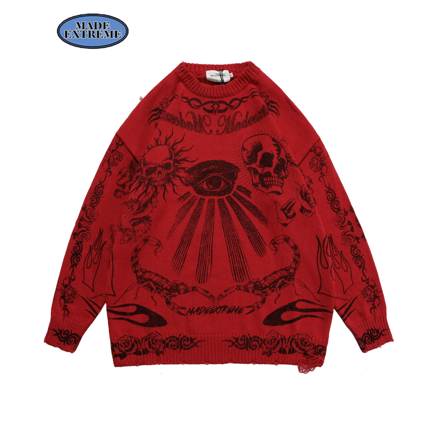Вязаный свитер с черепом BLACKAIR модный Свободный пуловер в стиле High Street лидер