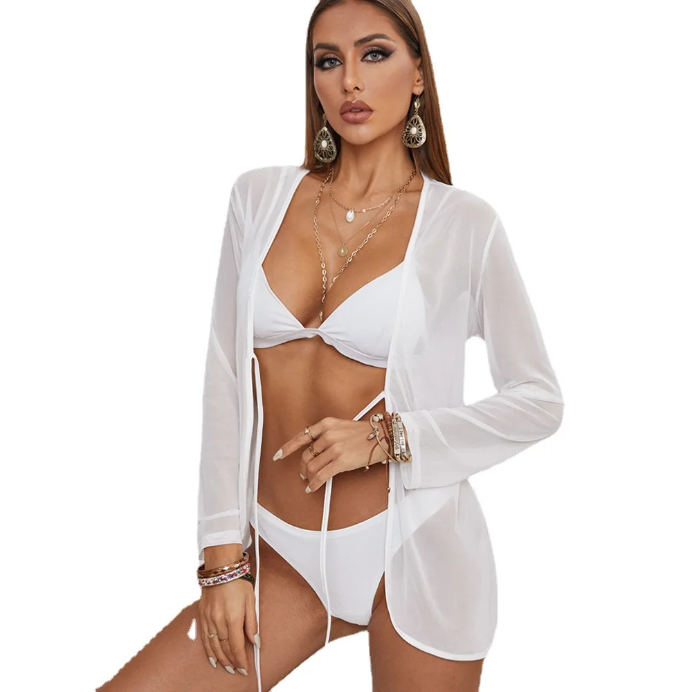 

Bikini Women Beach Tunic Dress White Cardigan Sexy Clothing 2022 New Bikini Beach Dresses for Women Sexy Sheer Summer Clothes