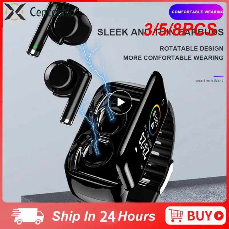 

3/5/8PCS Headset Smart Watch Record Daily Exercise 2 In 1 Smart Wristband Health Monitoring Remote Control Selfie