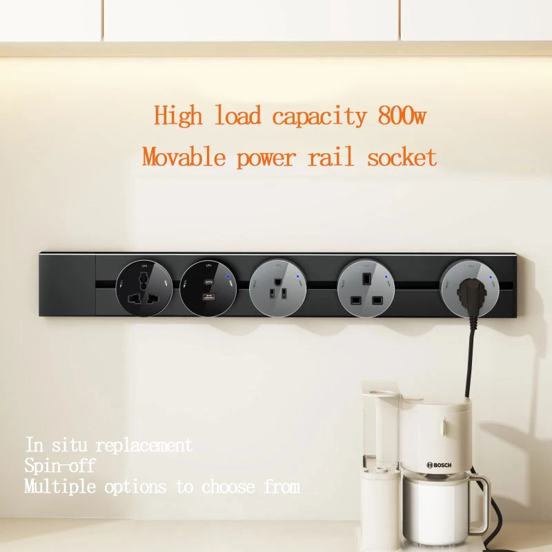 Фото Розетка-рейка стандарта США с 2 портами USB Type-C для быстрой зарядки, съемная, выдвижная, для кухни и бытового использования, открытого монтажа №1