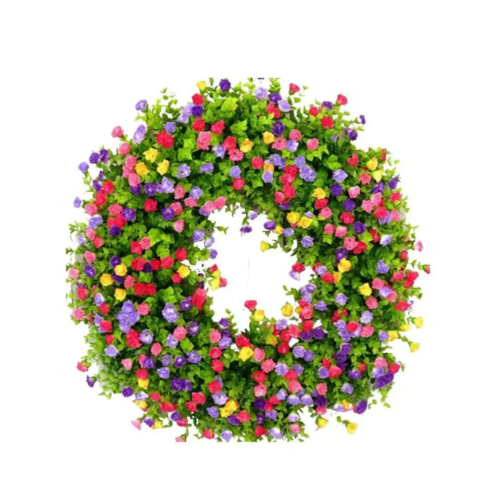 

40/45CM Farmhouse Colorful Wreath Wreath Spring And Summer Hanging Door Decor Colorful Plastic Fake Leaf Artificial Flower Decor