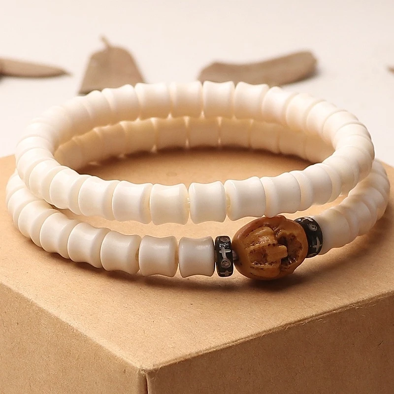 Фото Браслет Genfu Antler Bamboo Joint с резными бусинами удачи, неформальный буддийский браслет для мужчин и женщин, однорядный буддийский браслет. №1