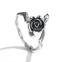 tulx vintage rose flower rings for women ancient silver color womens rings adjustable party jewelry gift anillos mujer