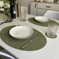 oval pvc placemats bamboo grain painting table mat cup bar mat anti slip anti scald washable coaster western kitchen accessories