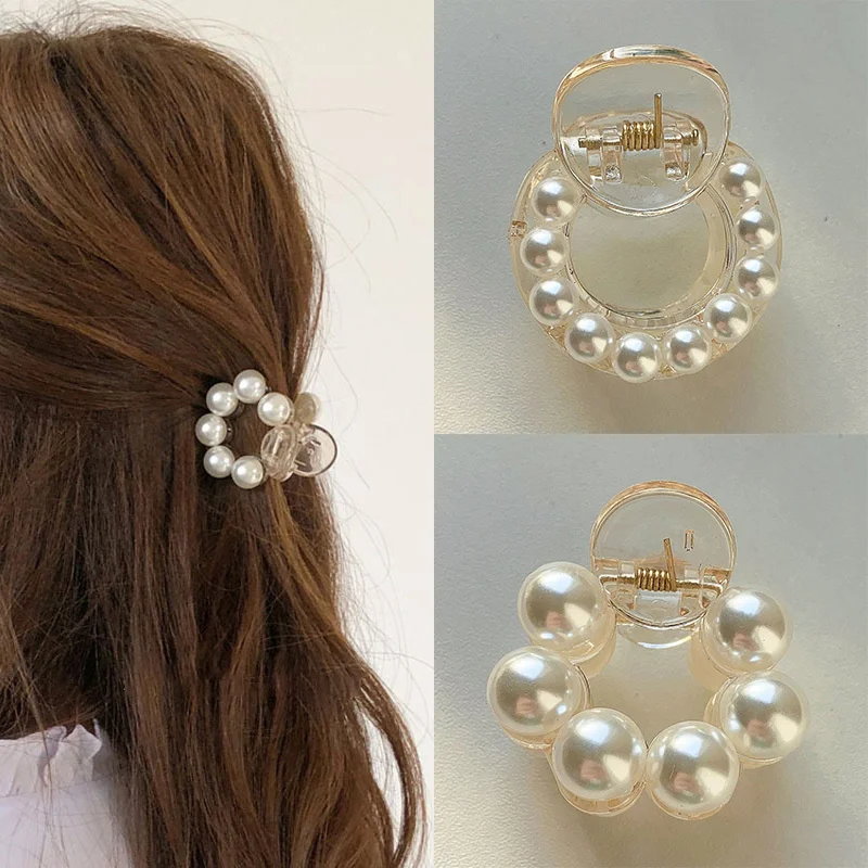 

Sweet Mini Round Pearl Hair Clips for Women Hair Claw Chic Barrettes Claw Crab Girls Hairpins Styling Fashion Hair Accessories