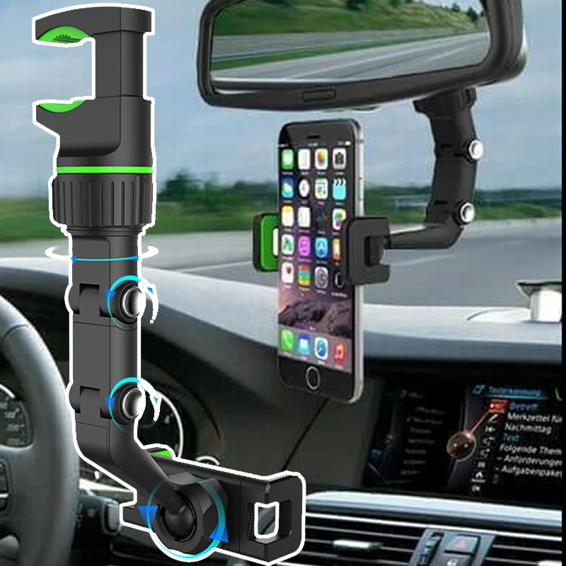 

Soporte de telfono multifuncional para coche, soporte giratorio de 360 grados para espejo retrovisor, Clip colgante para asiento