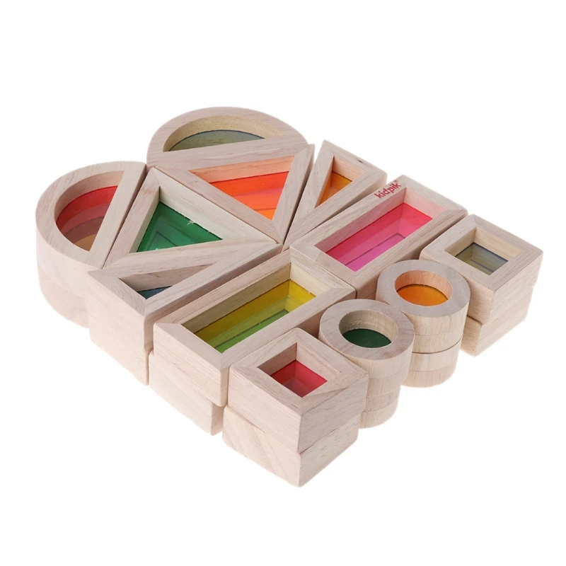 

Rainbow Acrylic Wooden Building Blocks Baby Educational Toy Montessori Kids Toy Shape Color Cognition Aids Kaleidoscope Toy