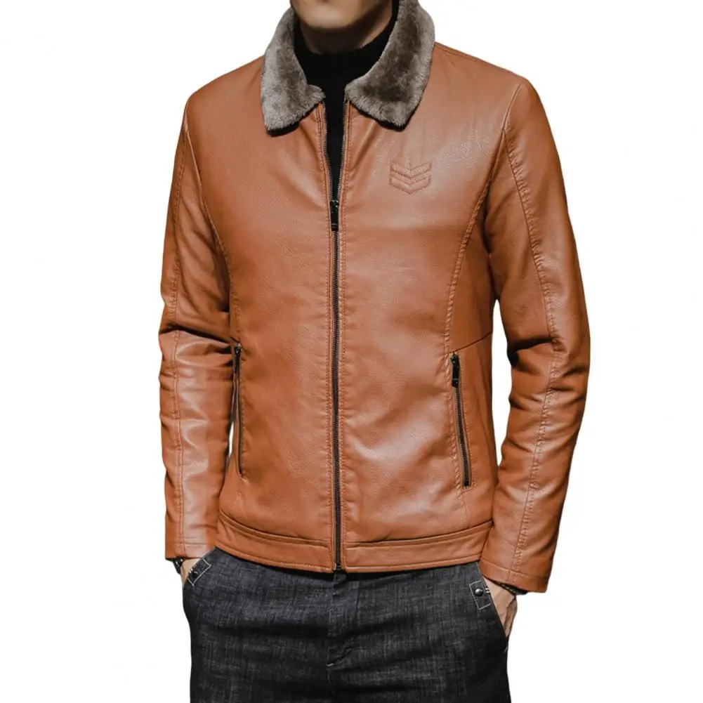 

Korean Latest Fleece Fur Leather Jacket Men Winter Fashion Laple Zipper Straight Hem Formal Casual Coats Bomber Leather Jacket