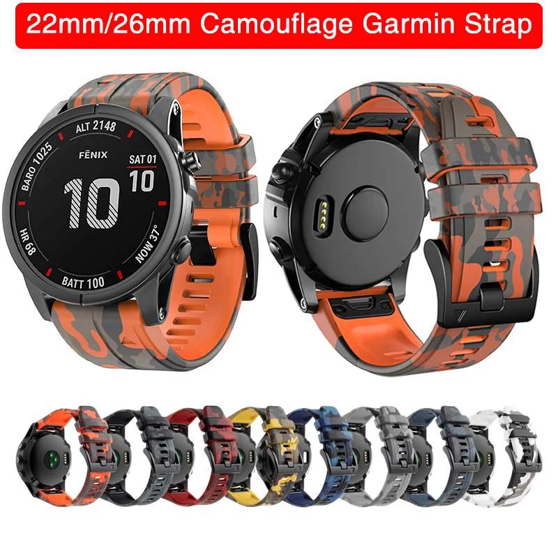 

22mm 26mm Camouflage Strap for Garmin Fenix 6X 6 Pro 7X 7 Fenix 5 5XPlus Printing Watchband Camouflage Military Band Quick Fit