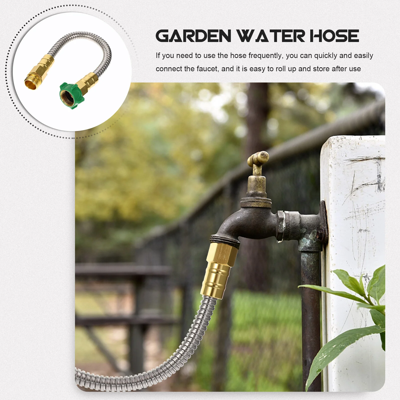 

Accessories Flexible Water Hose Extension Stainless Steel Garden 1ft Metal Connector