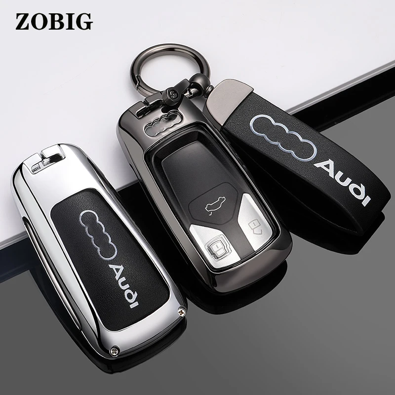 ZOBIG Metal Smart Car Remote Key Fob Case Cover Holder Shell For Audi A4 A4L A5 S4 Q7 TTS