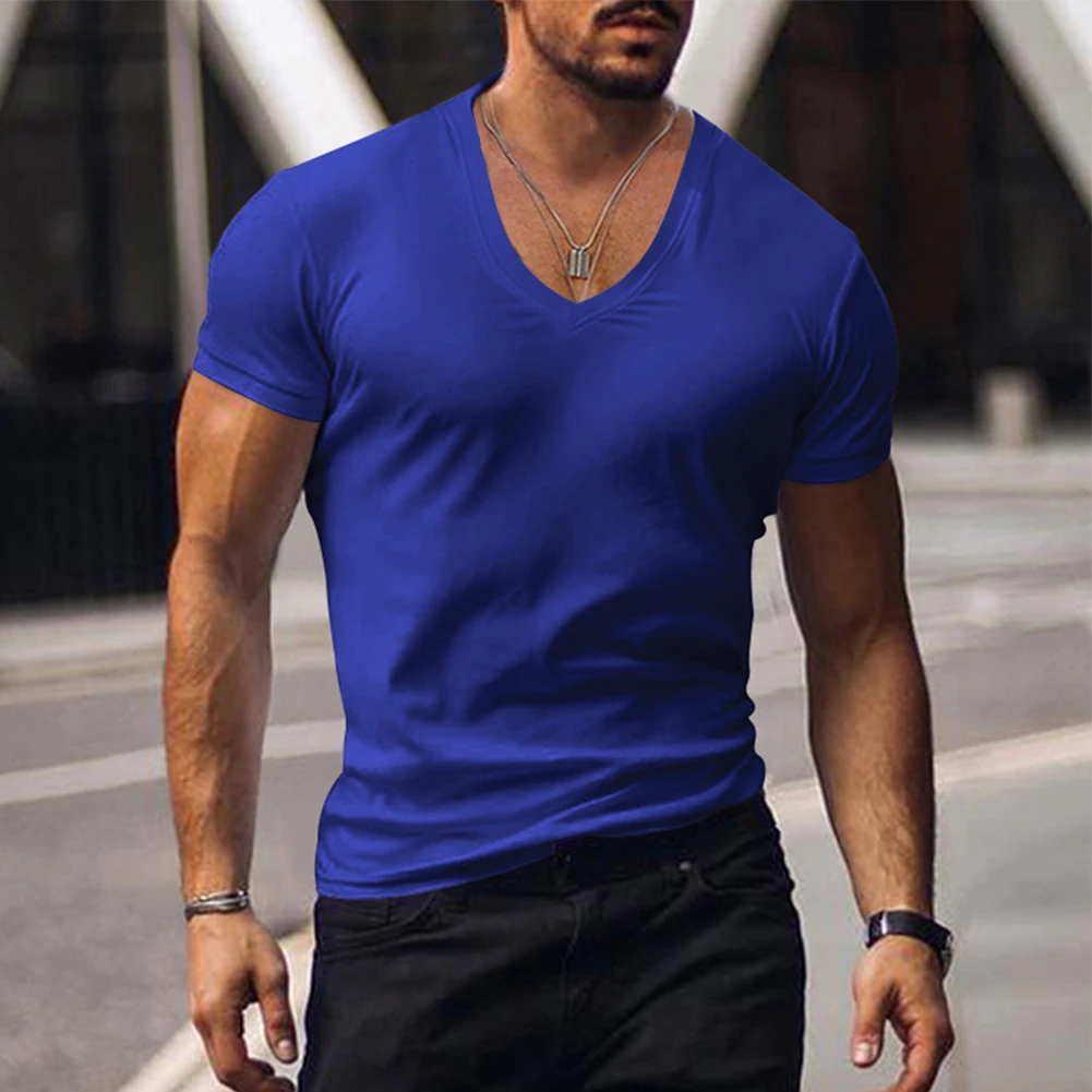 

V Neck Men T-shirts Summer Tees Short Sleeve Casual Pullover Street Harajuku Sweatshirt Holiday Solid Color Quick Dry Tops