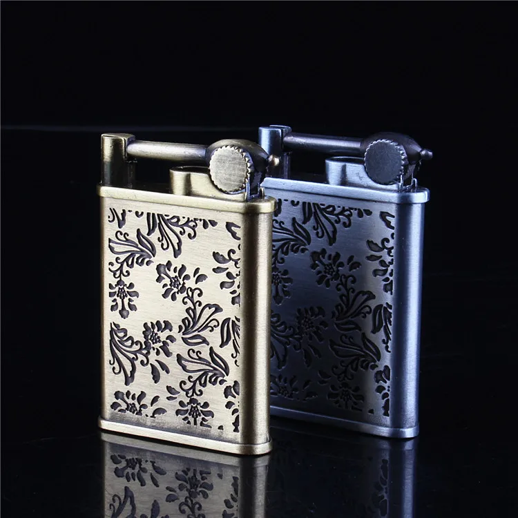 

Retro Embossed Tang Grass Pattern Lighter Creative Ultra-Thin Metal Inflatable Windproof Torch Lighter
