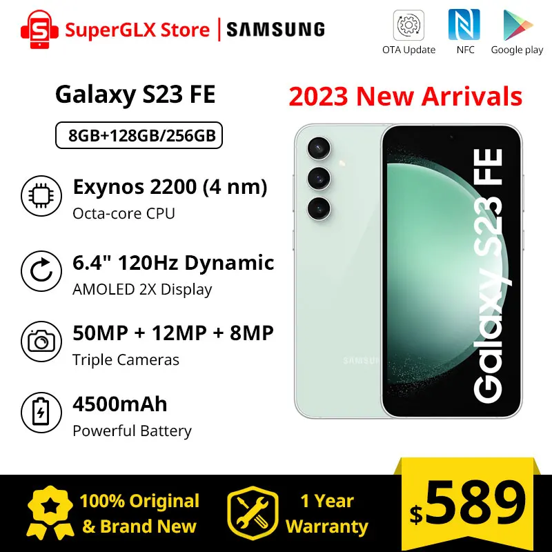 Global Version Samsung Galaxy S23 FE S711B-DS 128GB/256GB Exynos 2200 Octa-core 6.4" 120Hz AMOLED 2X Display 2SIM 50MP Cameras