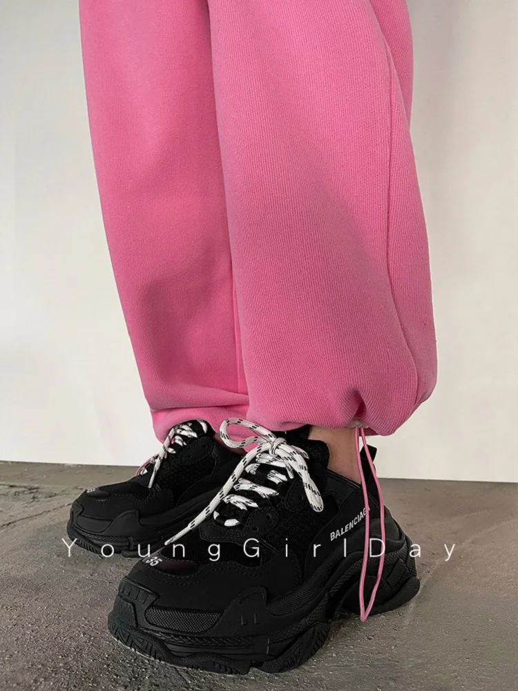 Женские спортивные штаны для бега QWEEK розовые большого размера Y2K уличная одежда