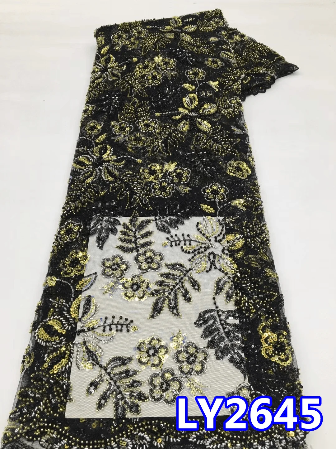 

New African Lace Fabric Heavy Bead Tulle Lace Nigerian Embroidery 2023 High Quality French Lace for Wedding Dress PL423-5