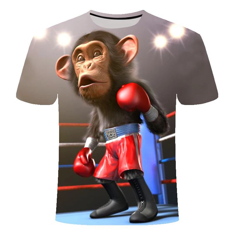 

2022 New Summer Men Fashion Monkey Boxing Street Short Sleeve Crew Neck T Shirt Top 3D Printed Breathable All-Match Clothes