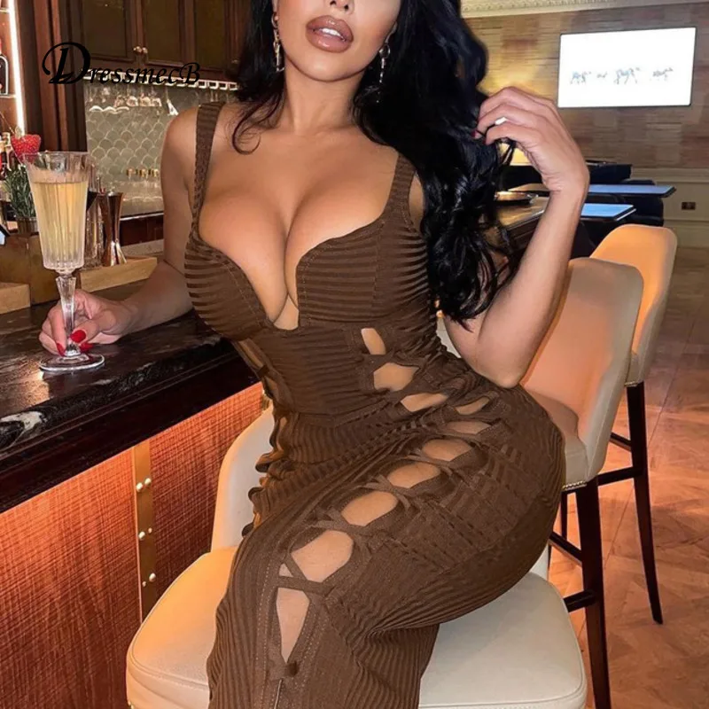 

Dressmecb Spaghetti Strap V Neck Summer Dresses For Women Backless Hollow Out Sexy Party Vestidos 2022 Female Solid Midi Dress