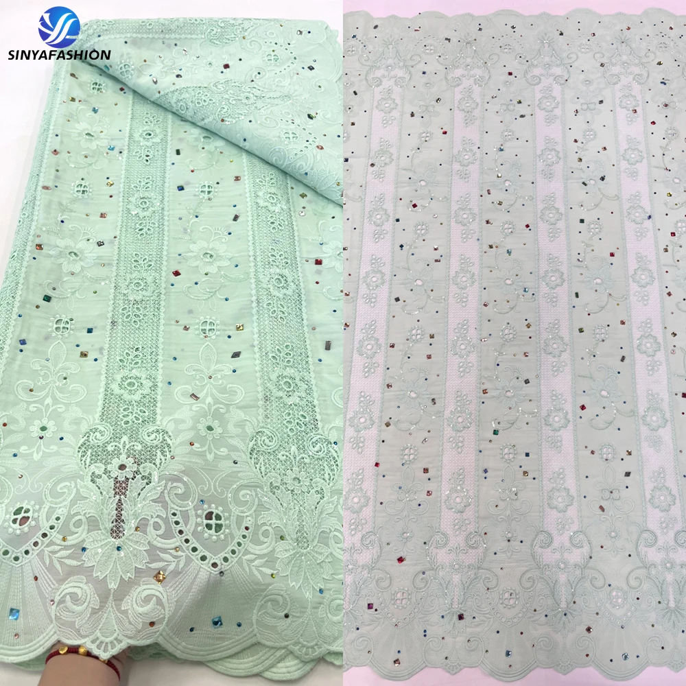 Sinya африканская гипюровая кружевная ткань вышивка с кристаллами 5 ярдов высокое
