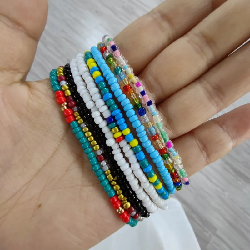 

Kpop Fashion Colorful Rice Beads Strand Bracelet For Women Girls Handmade Braided Long Chain Boho Jewelry Summer Female Gifts