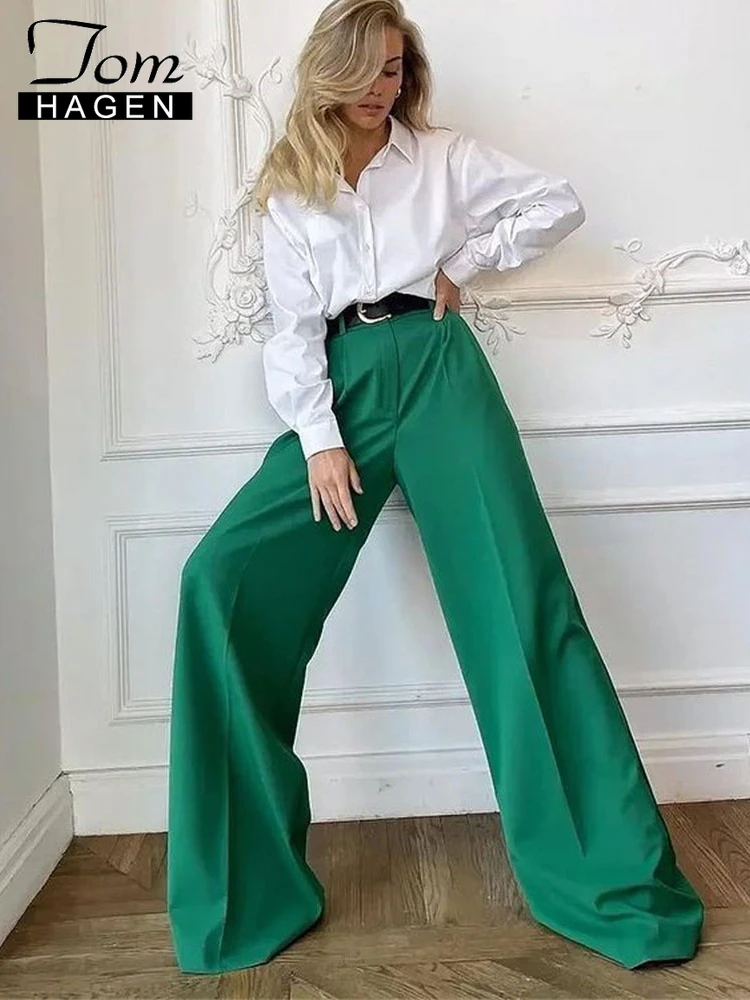

Spring Women's Oversize Pants Black Loose Straight Office Trousers Floor-Length Green Casual High Waist Wide Pants for Women