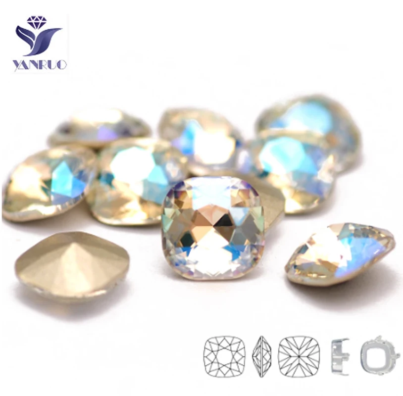 

YANRUO 4470 K5 Moonlight 10pcs Cushion Cut Fancy Crystal Glass Glitter Rhinestones Crafts Accessories For Nail Art Decorattions