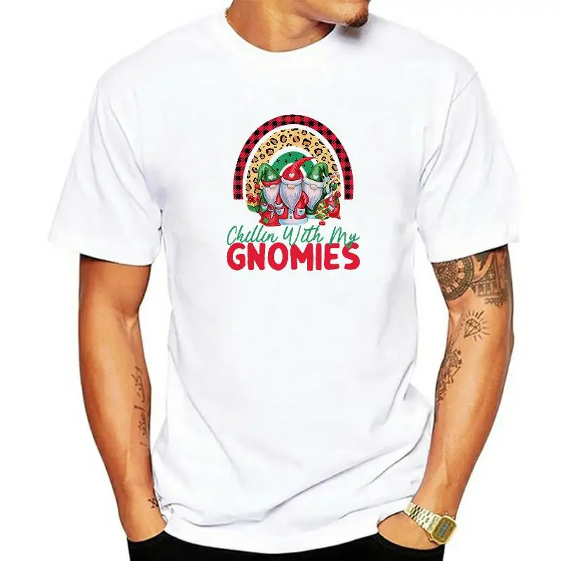 

100% Cotton Chillin With My Gnomie Christmas Matching Family Pajama 2021 Men's Novelty T-Shirt Women Casual Streetwear Soft Tee