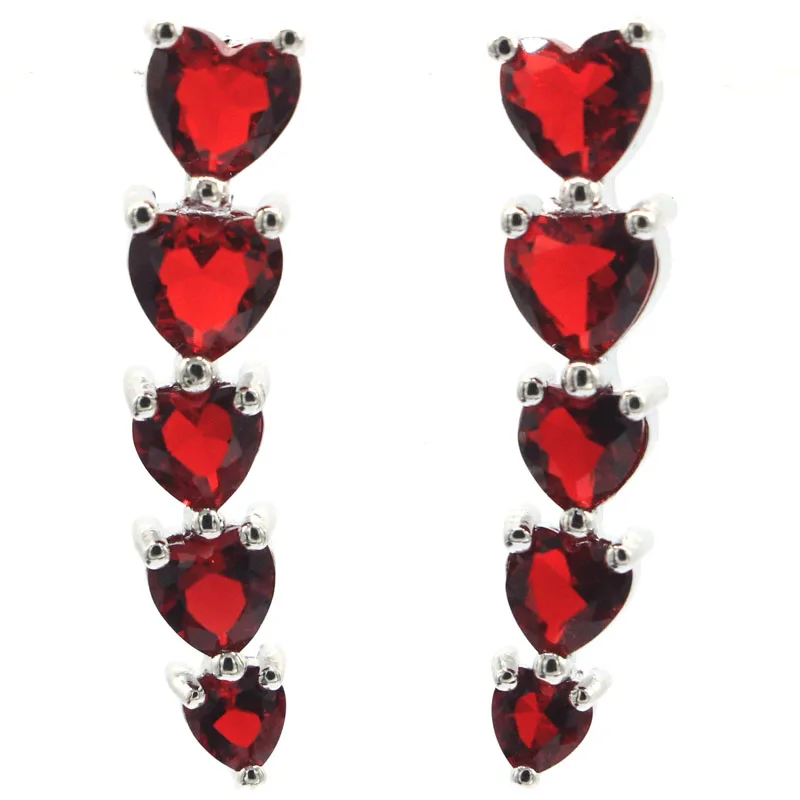 

31x7mm Beautiful Heart Shape Red Blood Ruby Tanzanite Woman's Engagement 925 Silver Earrings