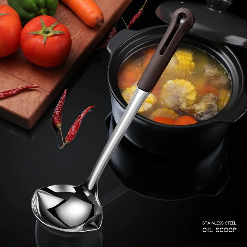 

304 Stainless Steel oil Separation Spoon,Oil Soup Separation Spoon Long Handle Oil Filter Spoon Hot Pot Soup Spoon Kitchen Tools