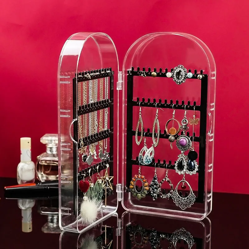 

Acrylic Earring Holder Display Stand Dustproof Hanging Earring Necklace Household Storage Transparent Jewelry Box Large Capacity