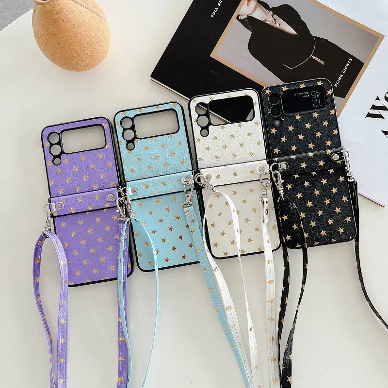 

For Samsung ZFlip3 、ZFlip4 folding screen mobile phone case new diagonal lanyard all-inclusive Compatible with Galaxy ZFlip4 5G
