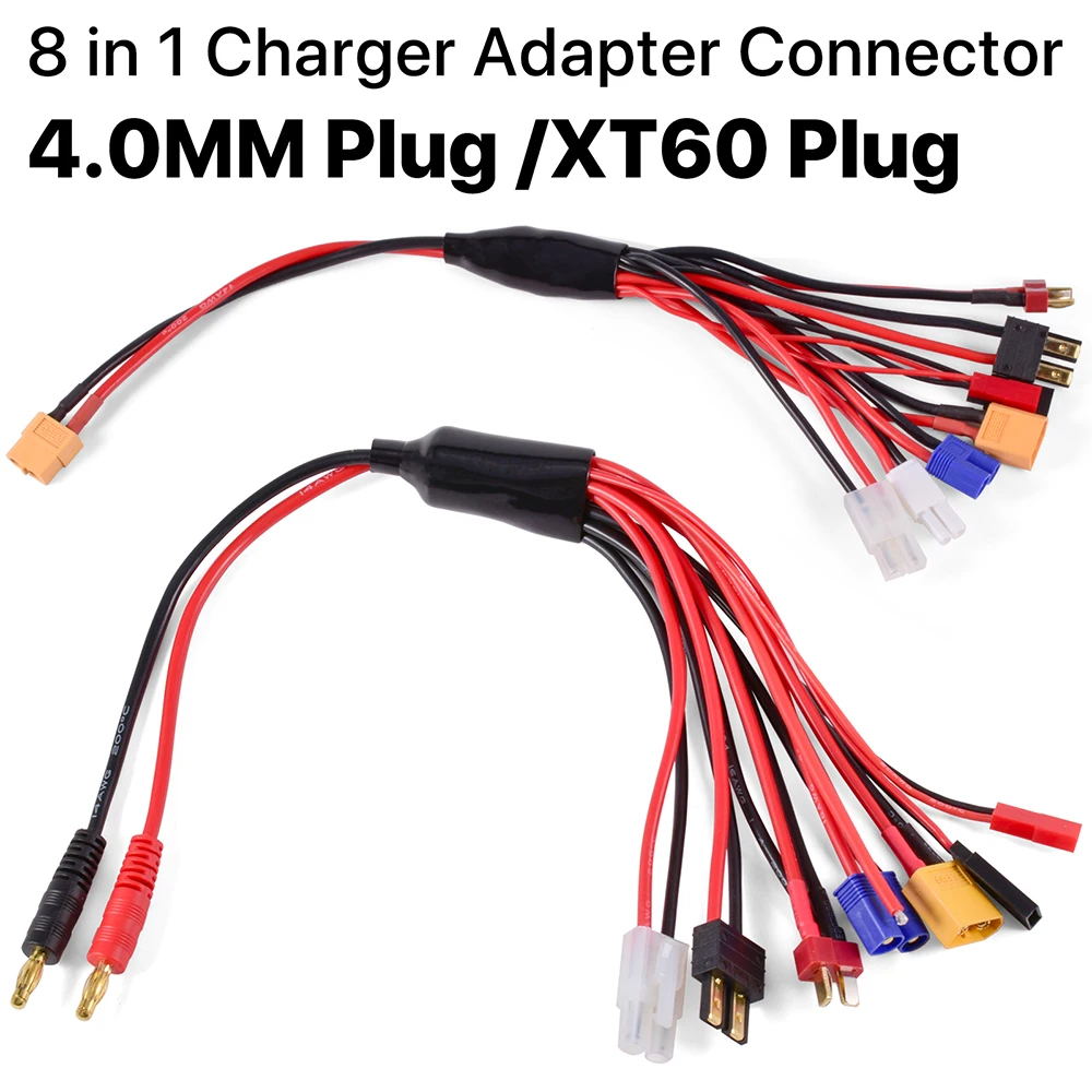 

8 In 1 Charger 4.0mm Banana Adapter Connector T Tamiya Futaba XT60 EC3 JST Wire Cable Lipo Battery RC Drone Imax B6 B6AC