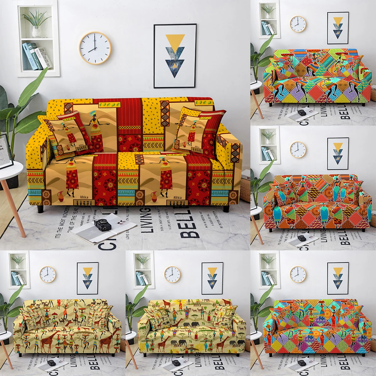 

African Style Pattern Couch Cover Elastic Sofa Cover for Living Room African Lady Woman Printed Sofa Slipcover 1/2/3/4 Seaters