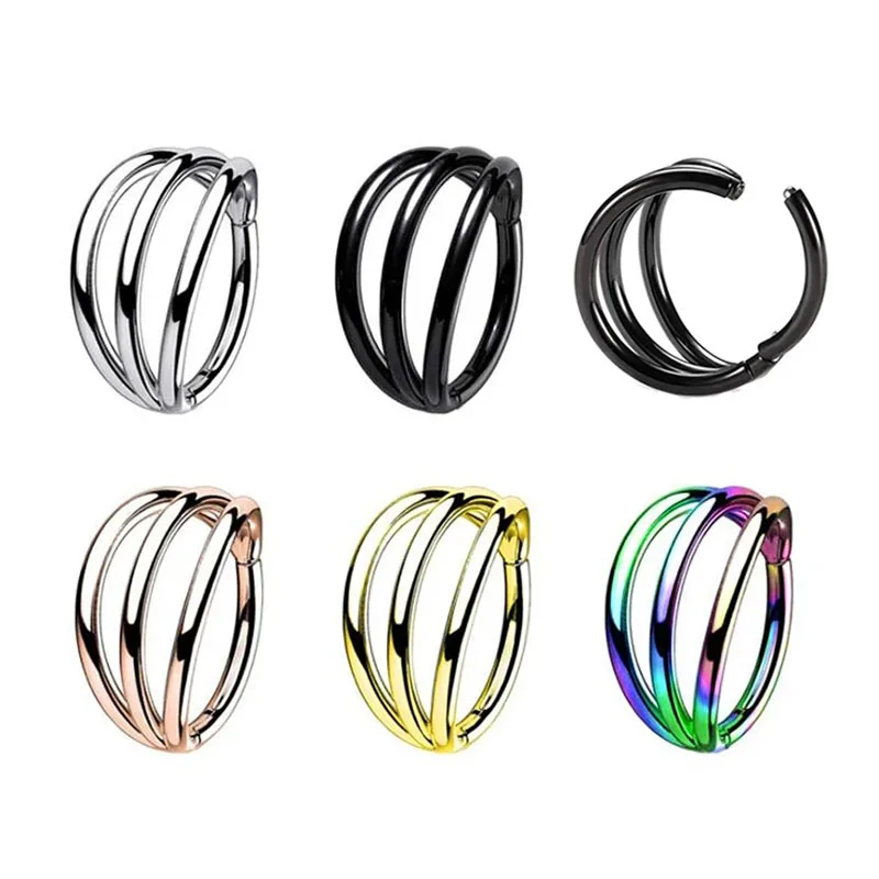 

16G Double Triple Open Stacked Daith Earring Hoop Septum Clicker CZ Segment Ring Hinged Hliex Piercing 316L Surgical Steel