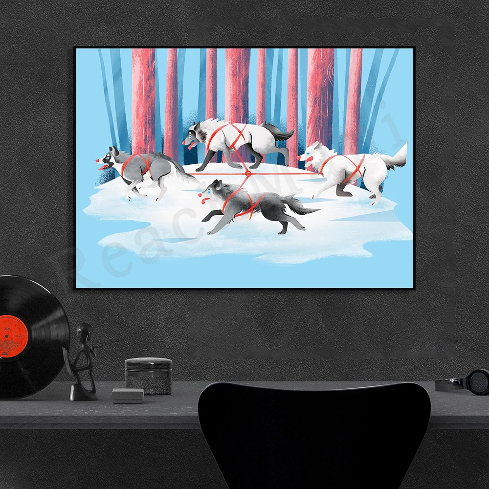 

Художественная печать sled dog, иллюстрация животных и собак, художественный плакат husky стена Арт Деко